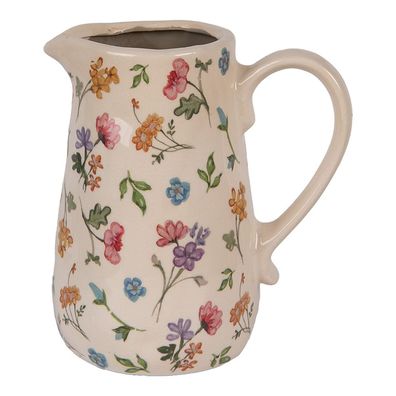Clayre & Eef Dekorative Kanne 16x12x18 cm Beige Keramik Blumen (Gr. 16x12x18 cm)