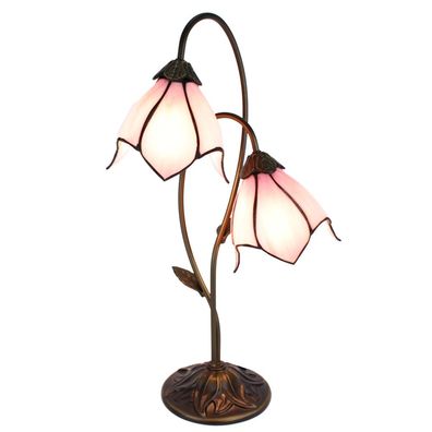 Clayre & Eef Tiffany Tischlampe 35x18x61 cm Braun Rosa Polyresin