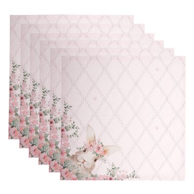 Clayre & Eef Servietten Baumwolle 6er Set 40x40 cm Rosa Baumwolle Kaninchen