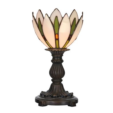 Clayre & Eef Tiffany Tischlampe Ø 18x30 cm Weiß Grün Glas