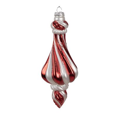 Clayre & Eef Weihnachtskugel Ø 7x18 cm Rot Weiß Glas (Gr. Ø 7x18 cm)