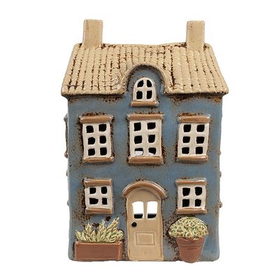 Clayre & Eef Teelichthalter Haus 16x10x23 cm Blau Beige Keramik (Gr. 16x10x23 cm)