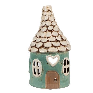 Clayre & Eef Teelichthalter Haus Ø 11x20 cm Grün Keramik (Gr. Ø 11x20 cm)