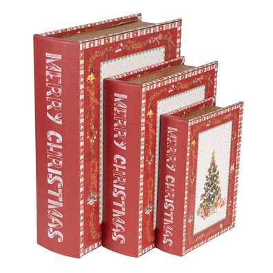 Clayre & Eef Aufbewahrungsbox 3er Set Bücher 27x22x7 / 22x17x6 / 17x12x4 cm Rot MDF