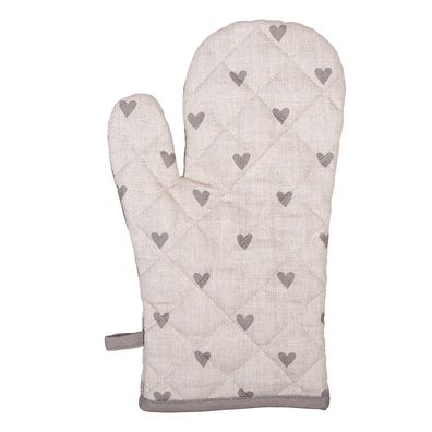 Clayre & Eef Ofenhandschuh 18x30 cm Beige Grau Baumwolle Herzen
