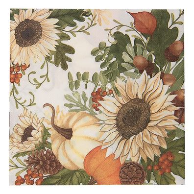 Clayre & Eef Servietten Papier 20er Set 33x33 cm Weiß Beige Papier Blumen