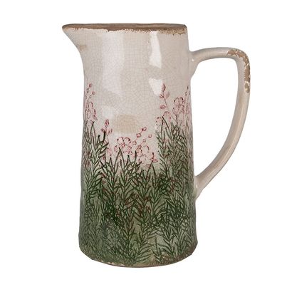 Clayre & Eef Dekorative Kanne 21x14x26 cm Beige Keramik Blumen (Gr. 21x14x26 cm)