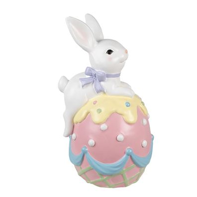 Clayre & Eef Dekorationsfigur Kaninchen 32x28x55 cm Weiß Rosa Keramikmaterial