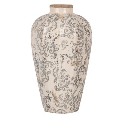 Clayre & Eef Vase Ø 21x35 cm Beige Grau Keramik Blumen (Gr. Ø 21x35 cm)