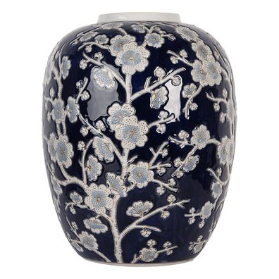 Clayre & Eef Vase Ø 24x30 cm Blau Weiß Keramik Blumen (Gr. Ø 24x30 cm)