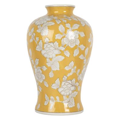 Clayre & Eef Vase Ø 19x32 cm Gelb Weiß Keramik Blumen (Gr. Ø 19x32 cm)