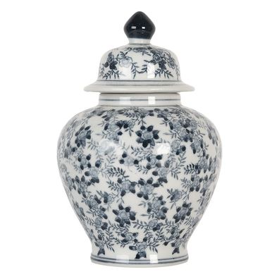 Clayre & Eef Vase mit Deckel Ø 14x21 cm Weiß Blau Keramik (Gr. Ø 14x21 cm)