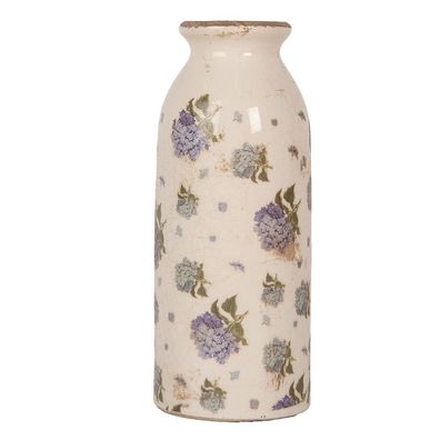 Clayre & Eef Vase Ø 8x20 cm Beige Keramik Blumen (Gr. Ø 8x20 cm)