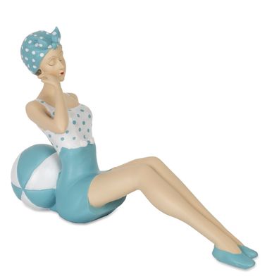 Dekofigur Dame in Türkis 23,5 x 7,5 x 14,5 cm - Frau im Retro Badeanzug mit Ball