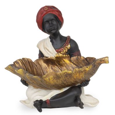 Orientalische Seifenschale Figur 15 x 12,5 x 14 cm - Dekofigur mit goldener Blatts