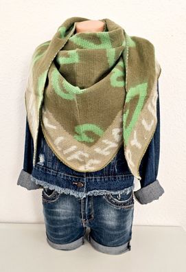 Blogger XXL Dreieckstuch Halstuch Schal Viskose Wolle Herzen HAPPY LIFE Grün/Beige