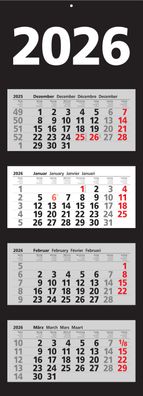 2026 ADINA Viermonatskalender schwarz 92x33cm mit Tagesanzeiger in Blockform