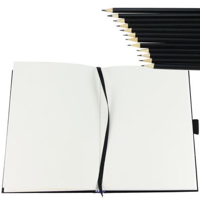 Skizzenbuch Set mit 12 Bleistiften in 12 Härtegraden Skizzierblock A5 Hardcover