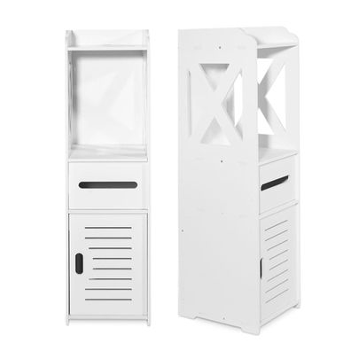 Best For Home Badezimmerschrank schmal & hoch |Bad Hochschrank mit Tür & Regalen weiß