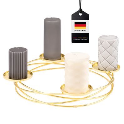 bremermann Kerzenständer für Stumpenkerzen, Adventskranz, aus Metall, gold