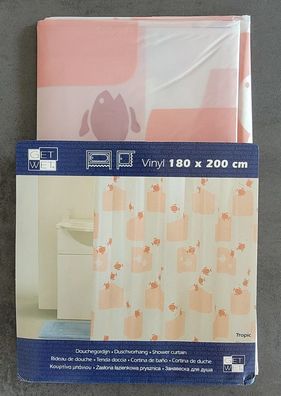 GetWet) Tropic rosa / pink Vinyl Duschvorhang 180x200cm. Pastelfarben