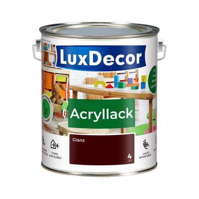 Acryllack 2,2L Glanz Holzlack (04) Heiße Schokolade Spielzeug Möbel Metall Glanzänd