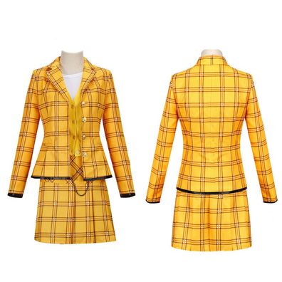 Cosplay Clueless Cher Yellow Check Anzuge Halloween Maskerade Outfits Kostume