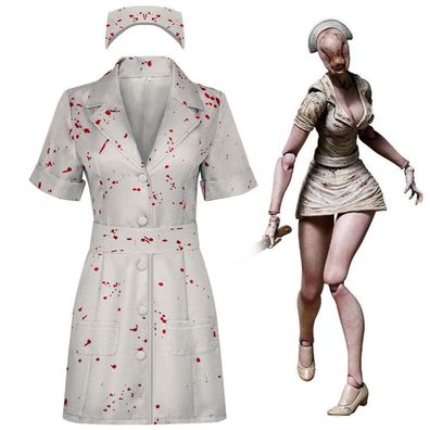 Cosplay Silent Hill Nurse Kleid Hut Halloween Scary Bloody Karneval Anzug Kostum