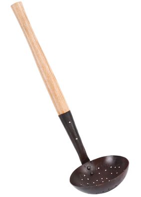 Große Mittelalter-Schaumkelle mit Griff aus Eschenholz