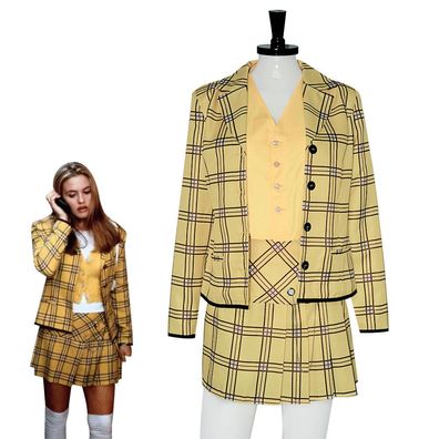 Cosplay Clueless Cher Horowitz Gelb Check Kleid Schule Uniform Halloween Anzuge
