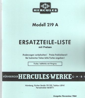 Eratzteile-Liste Hercules Modell 219 A