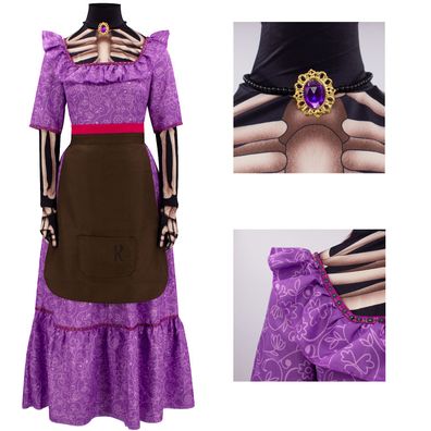 Cosplay Coco Mama Imelda Lila Kleid Halskette Halloween Karneval Totenkopf Anzug