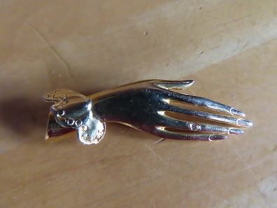 Anstecknadel Brosche mit hellem Stein Hand goldfarben ca. 6,5 cm