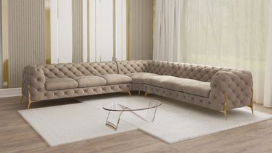 Natalie - Chesterfield Ecksofa mit Goldene Metall Füßen