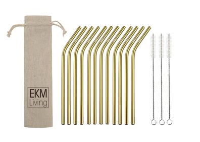 EKM Living Edelstahl Strohhalme 12er Set Gold gebogen GmbH, Trinkhalme, bruchfest,