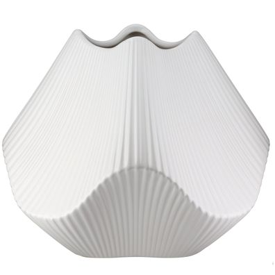 Gilde Vase, "Lamellen", Keramik, weiß, VE 1, L. 22 cm, B. 22 cm, H. 18.5 cm 55376
