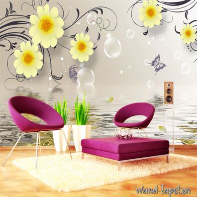 Vlies Fototapete Wandtapete Wandbilder 3D Blumen Wasserblumen Chrysan 2862