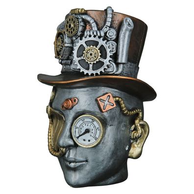 Gilde Dekoobjekt, Kopf, "Steampunk Female", Kunstharz, silberfarben, VE 1, L. 18