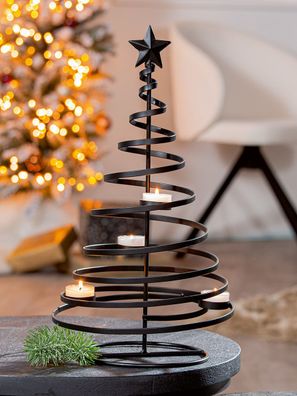 Gilde Teelichtleuchter, Tannenbaum, "Weihnachtsbaum", Metall, schwarz, VE 2, H