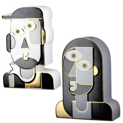 Gilde Gesichtsvase, "Picassa ", Gesichtsmotiv, Keramik, grau, weiß, L. 6 cm, B