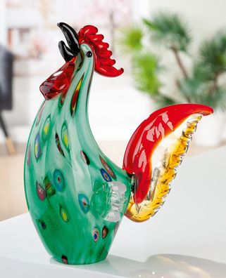 Gilde Glass Art, Figur, Hahn, "Wildflower", Glas, grün, VE 2, L. 12.5 cm, B. 25.5