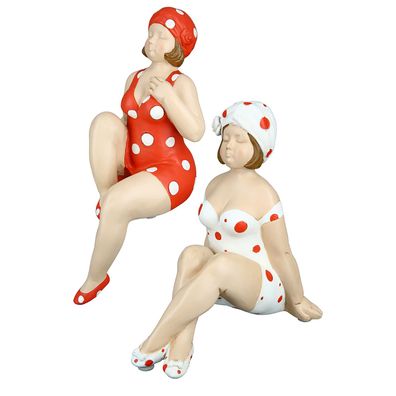 Gilde Kantensitzerfigur, Badenixe, "Becky", gepunktet, Kunstharz, rot, weiß, L