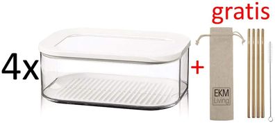 Rosti Mepal 4er Set Kühlschrankdose Modula Käse 2000 ml Plastik Weiß 22.4 x 16 x