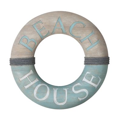 Gilde Spiegel, rund, "Beach house", Spruch, Kunstharz, grau, VE 1, L. 3.5 cm, D