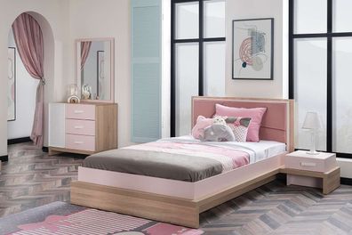 Jugendzimmer-Set Angel 4-Teilig in Holzoptik/Pink