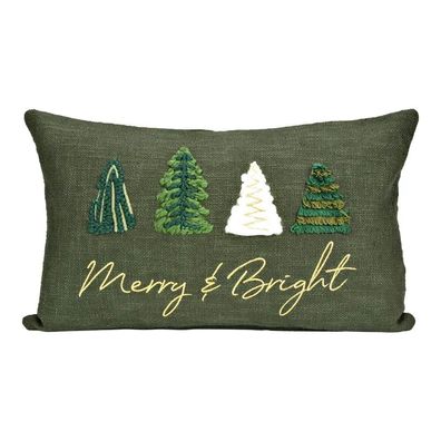 Kissenbezug gestickt mit Tannenbaum grün