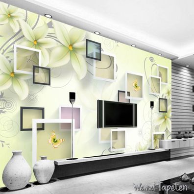 Vlies Fototapete Wandtapete Wandbilder 3D Quadratischer Rahmen Lilie 2871