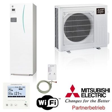Mitsubishi Eco Inverter Heizen/Kühlen 4 kW Wärmepumpen Set 9.24 : 200 Liter