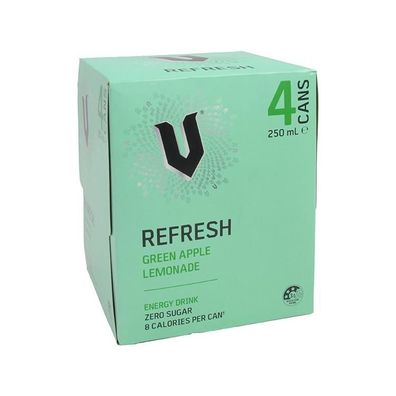 V Refresh Green Apple Lemonade Energy Drink - Australian Import Fourpack 4x250 ml