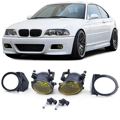 Klarglas Nebelscheinwerfer Gelb mit Halter passt für 3er BMW E46 5er BMW E39